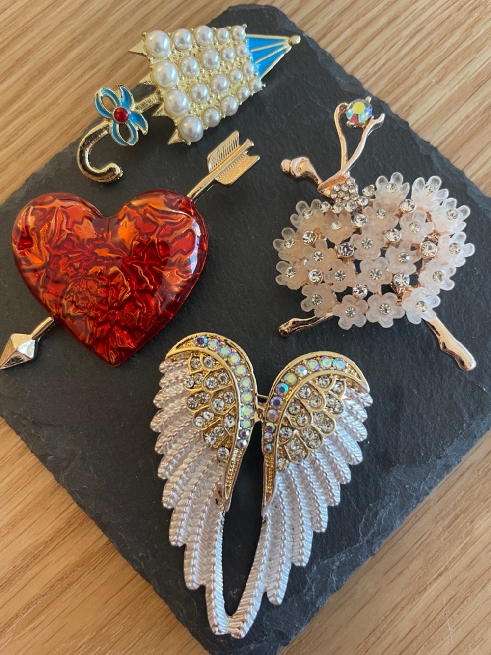 Romantic Brooch Bundle Heart Angel Wings Coquette Feminine Vintage Style Jewelry